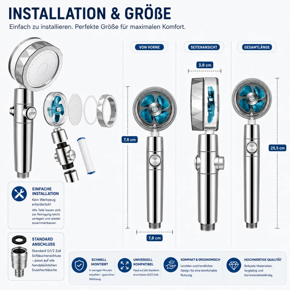 HydroSpin™ - Der innovative Turbo Duschkopf für mehr Druck und weniger Verbrauch
